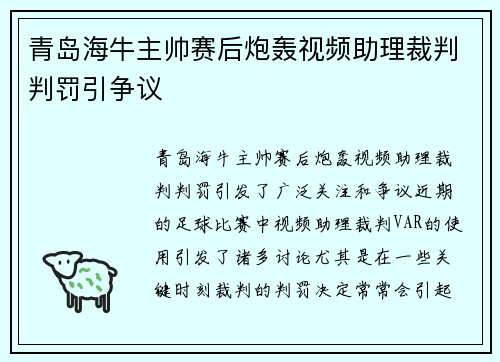 青岛海牛主帅赛后炮轰视频助理裁判判罚引争议 青岛海牛主帅赛后炮轰视频助理裁判判罚引争议