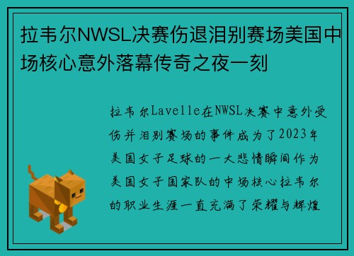 拉韦尔NWSL决赛伤退泪别赛场美国中场核心意外落幕传奇之夜一刻